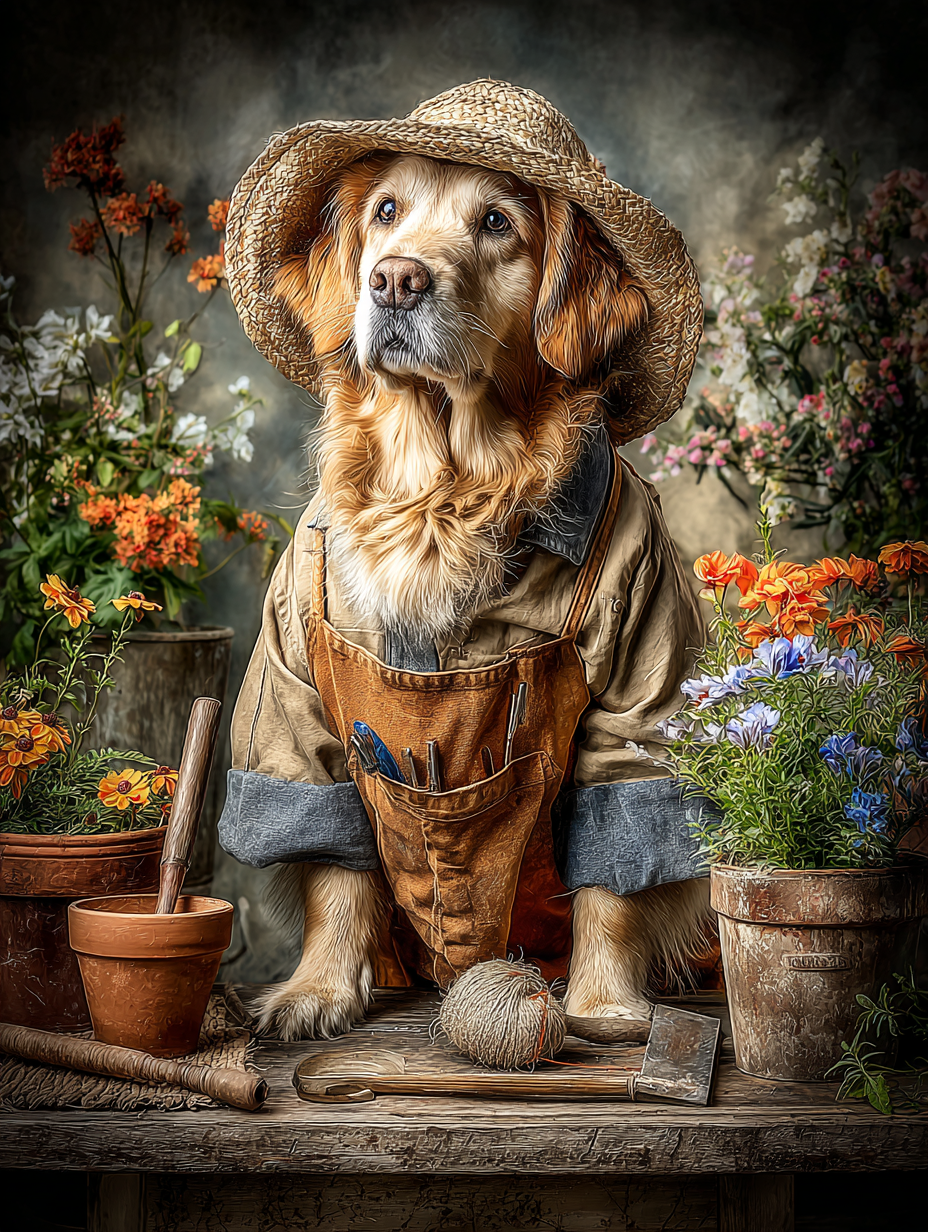 Gardener Golden Retriever Digital Download Wall Art
