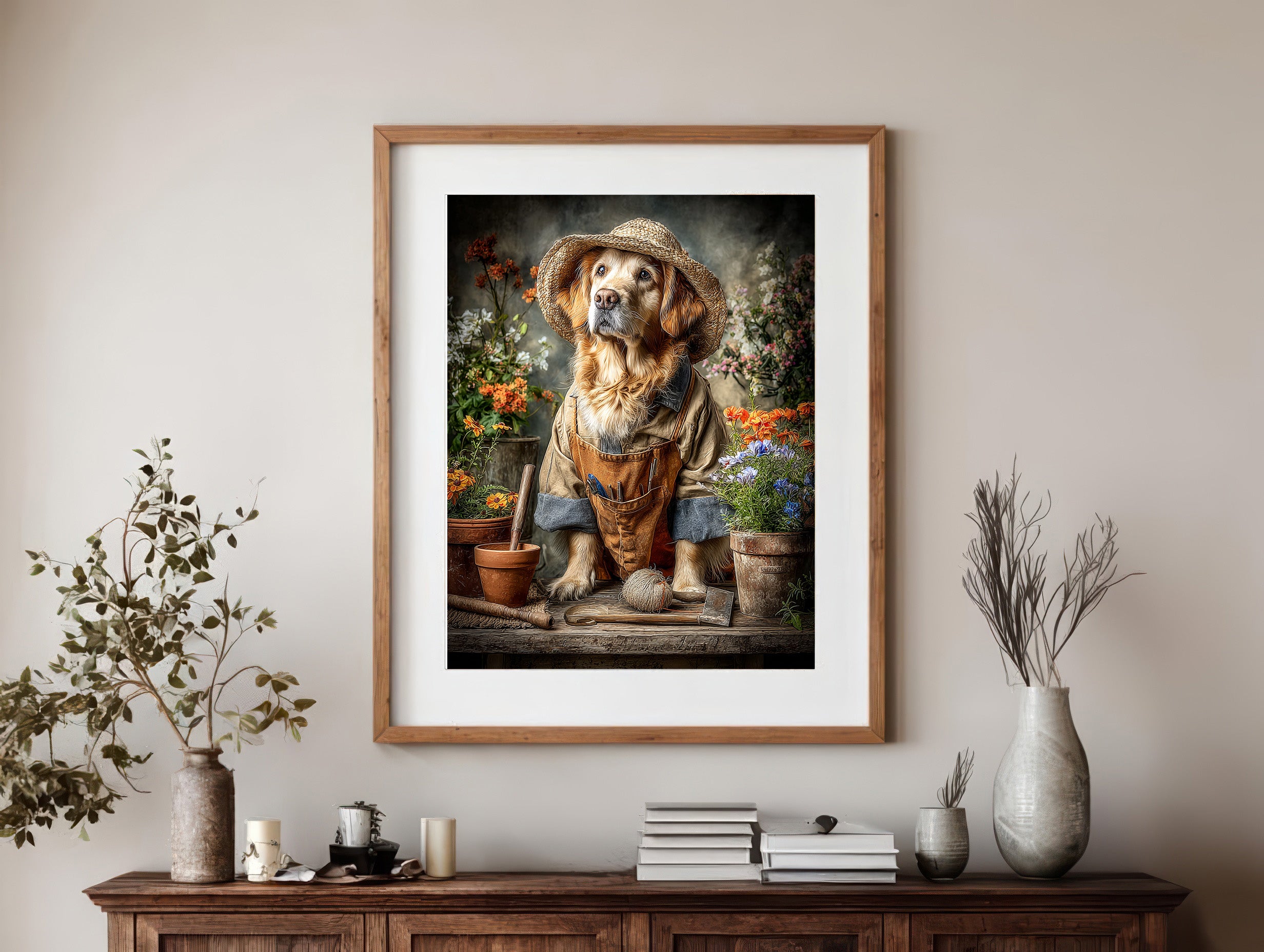 Gardener Golden Retriever Digital Download Wall Art