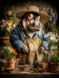 Gardener Hippopotamus Digital Download Wall Art
