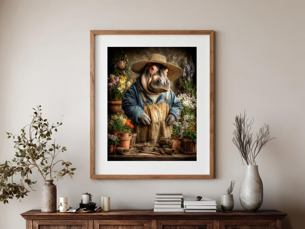 Gardener Hippopotamus Digital Download Wall Art
