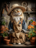 Gardener Maine Coon Cat Digital Download Wall Art