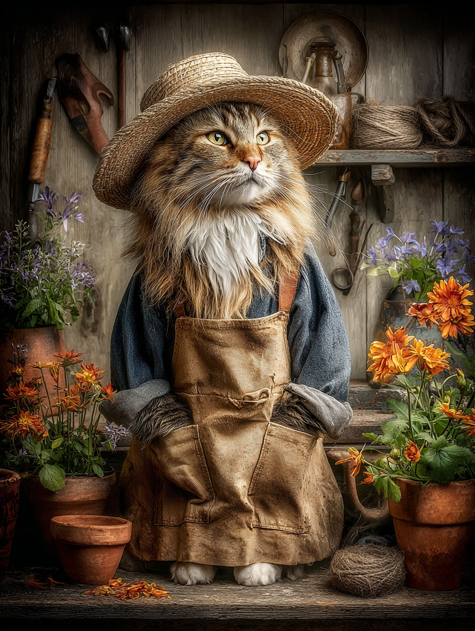 Gardener Maine Coon Cat Digital Download Wall Art