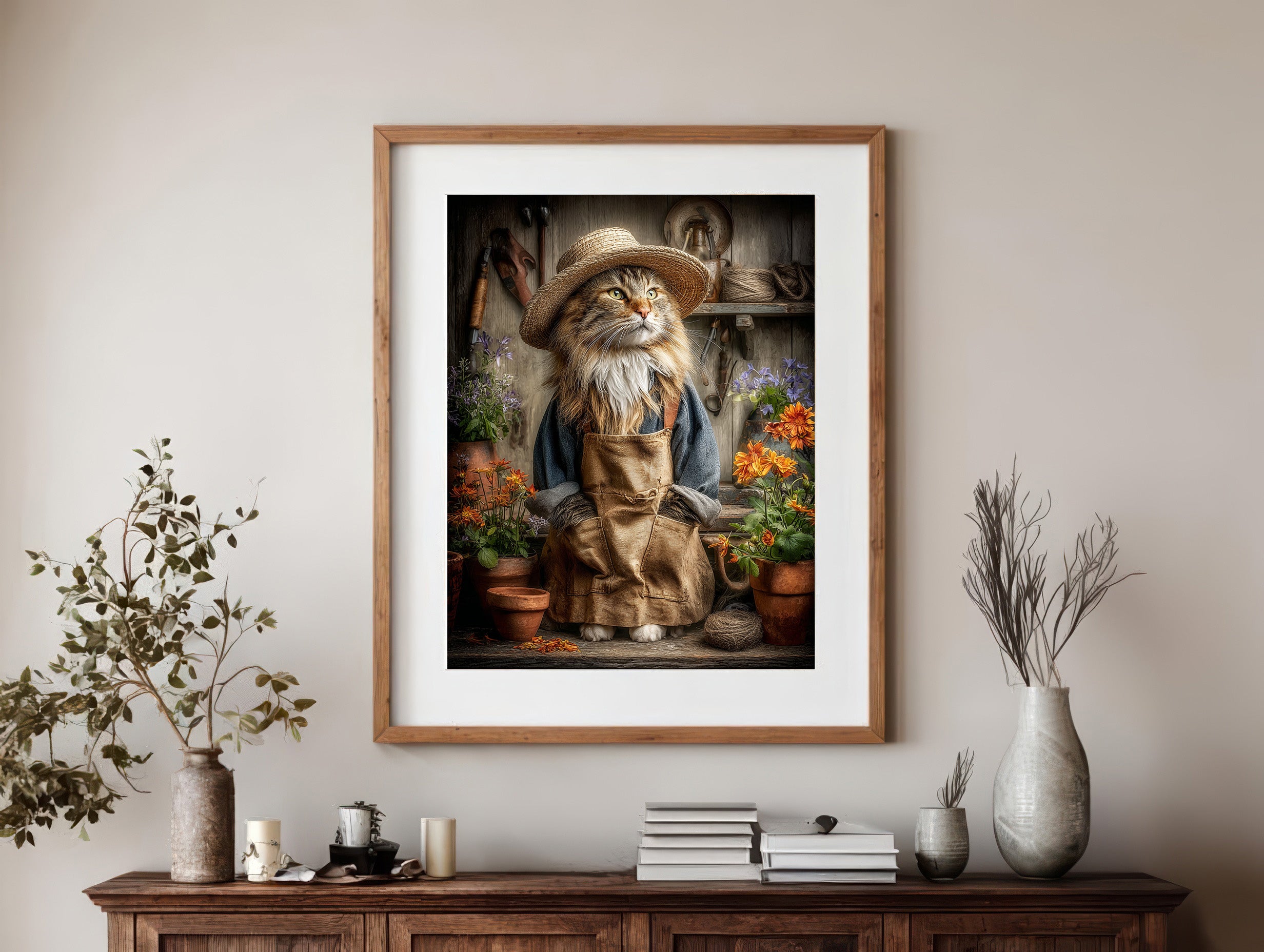 Gardener Maine Coon Cat Digital Download Wall Art