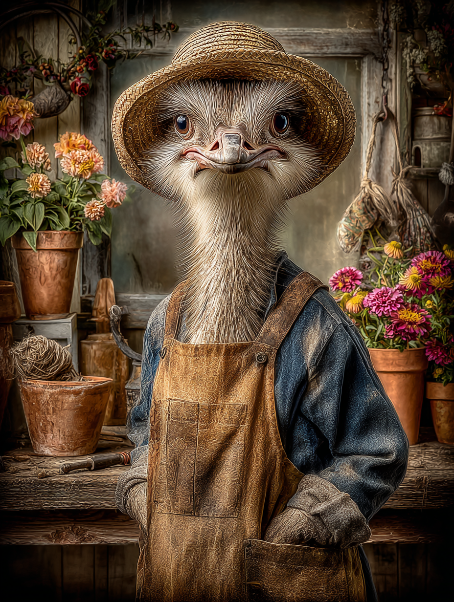 Gardener Ostrich Digital Download Wall Art