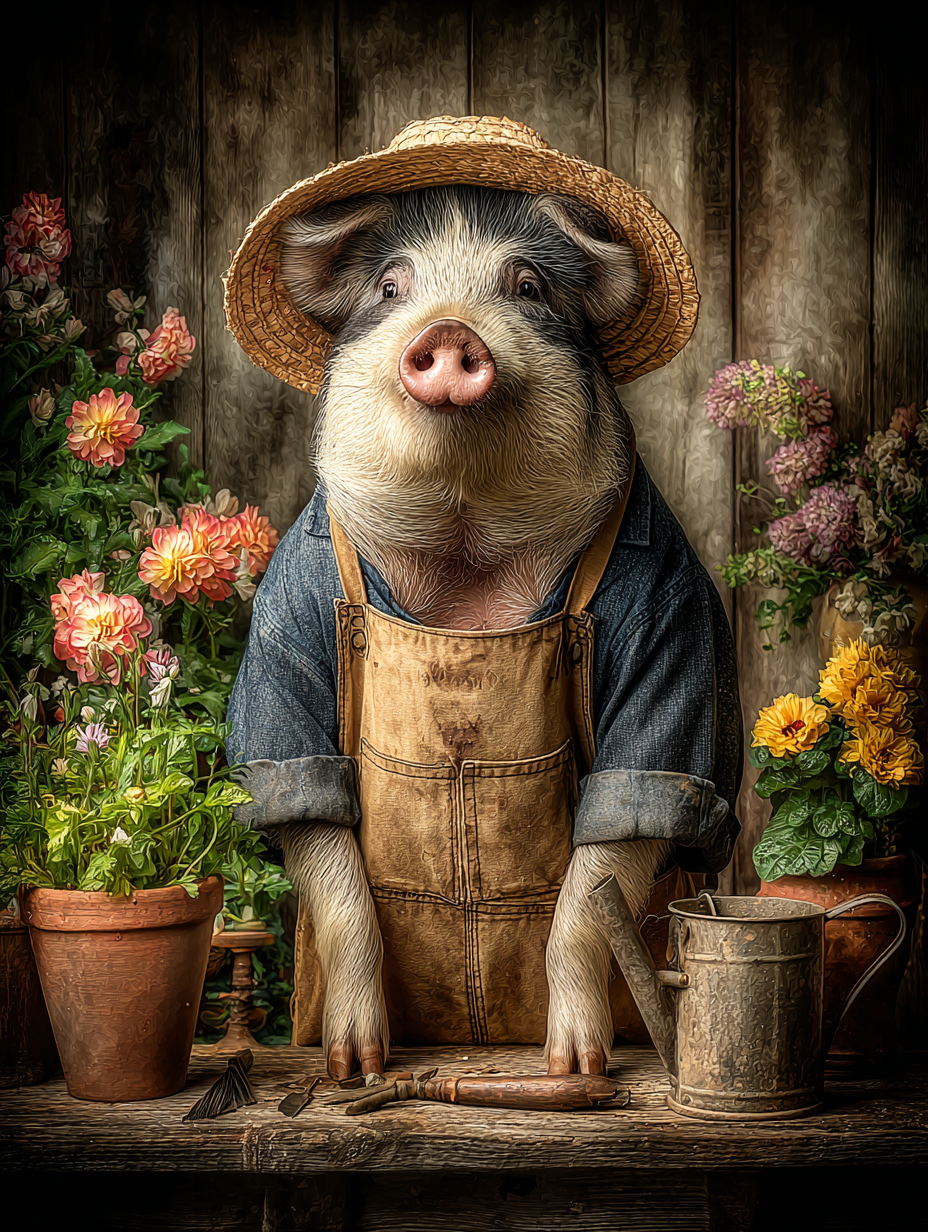 Gardener Pig Digital Download Wall Art