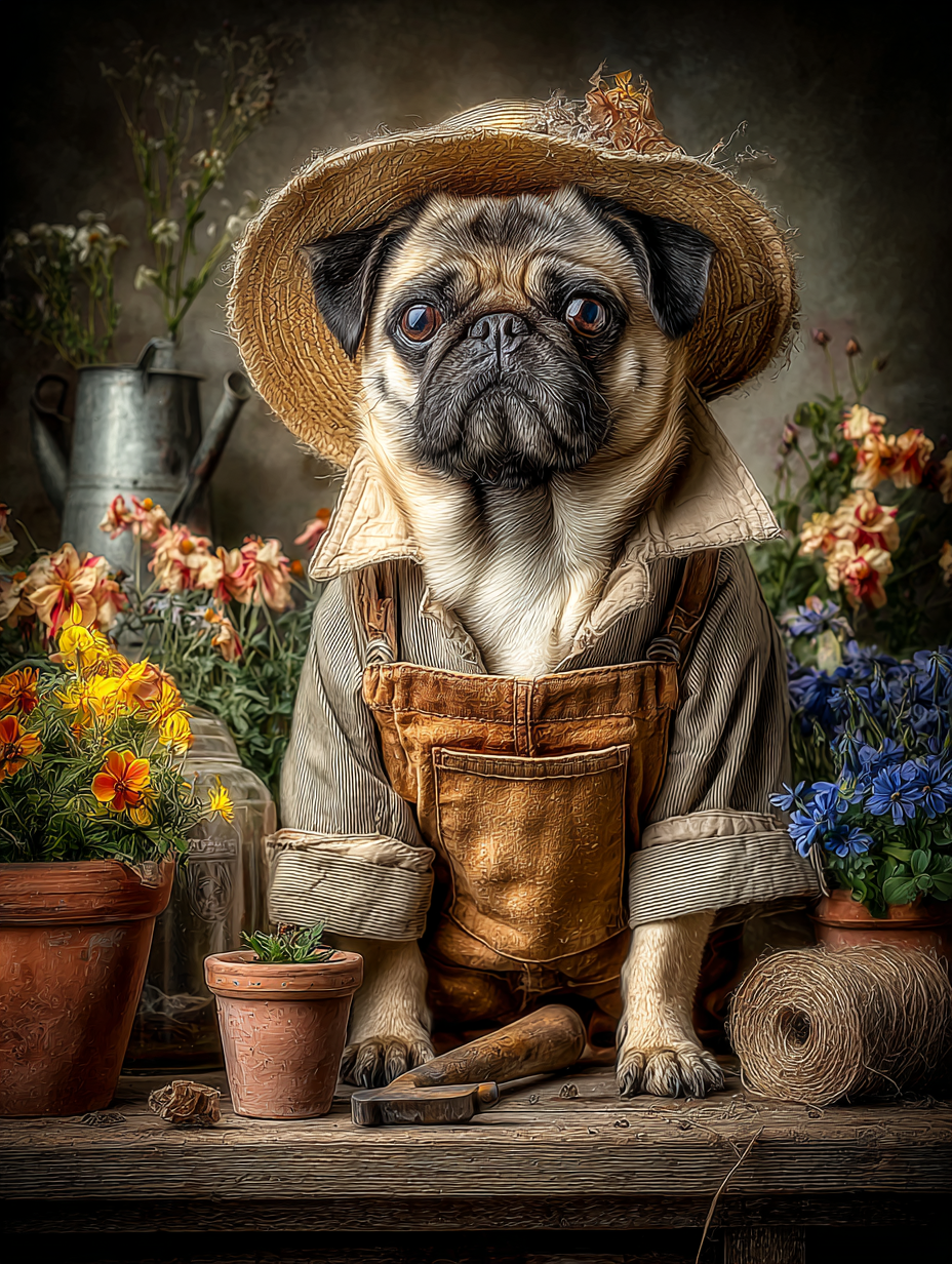 Gardener Pug Digital Download Wall Art
