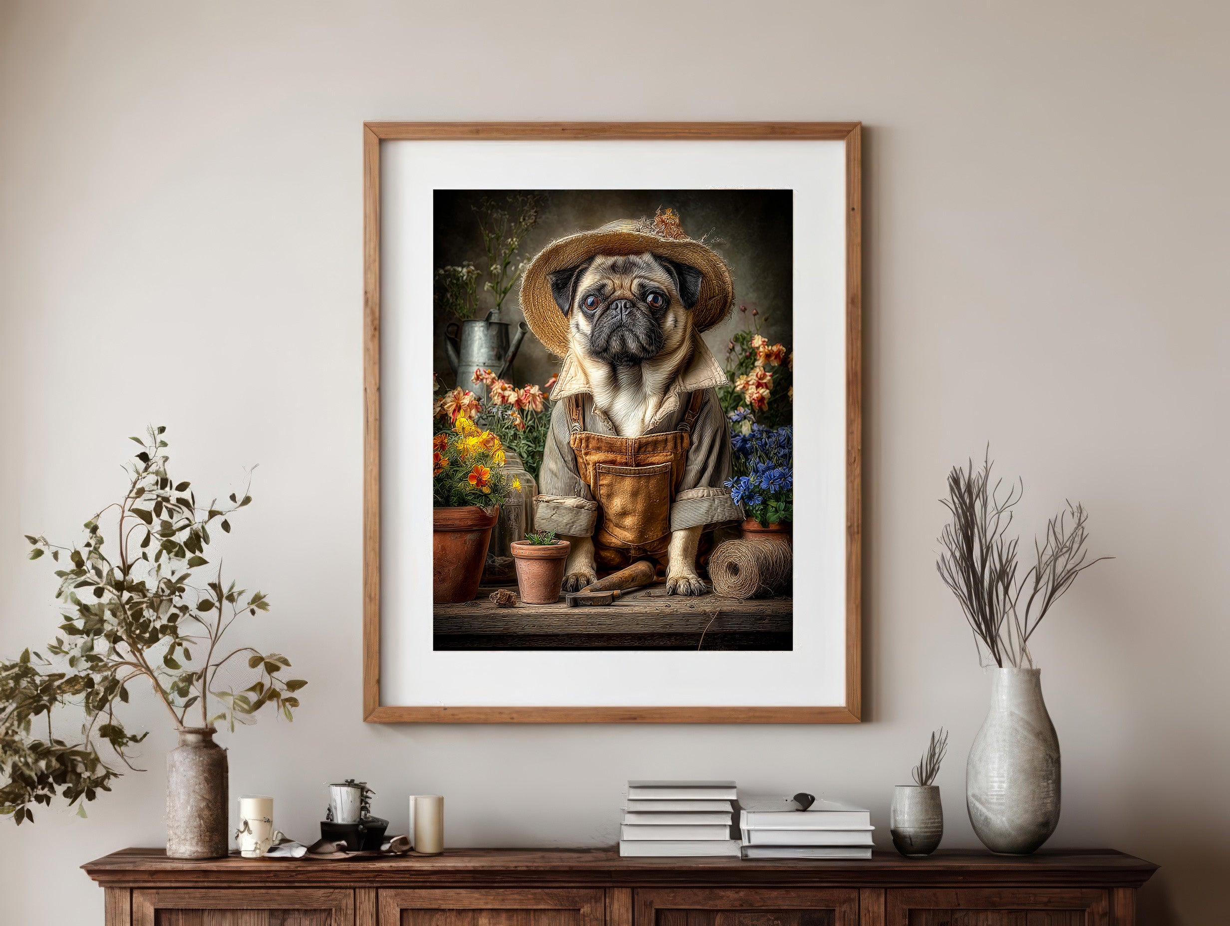 Gardener Pug Digital Download Wall Art