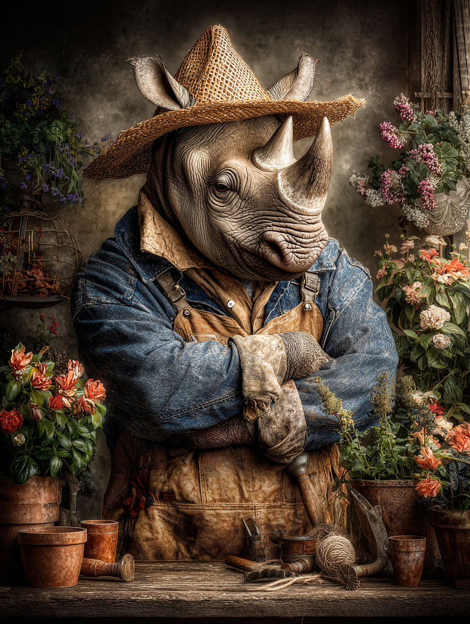 Gardener Rhinoceros Digital Download Wall Art