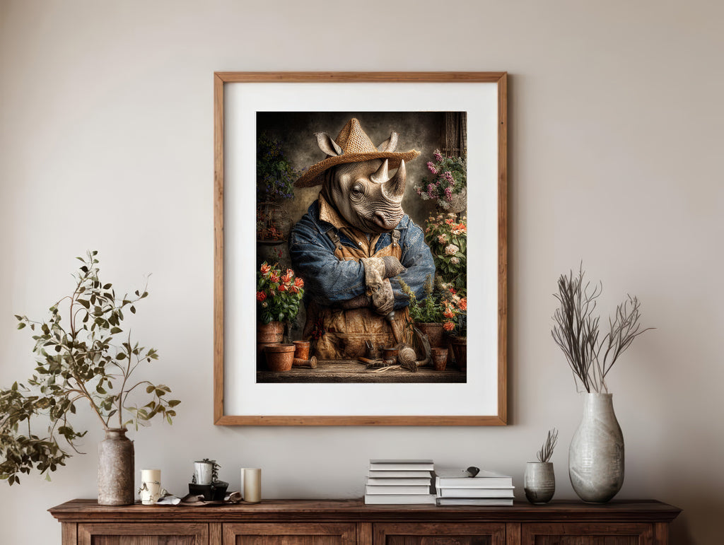 Gardener Rhinoceros Digital Download Wall Art