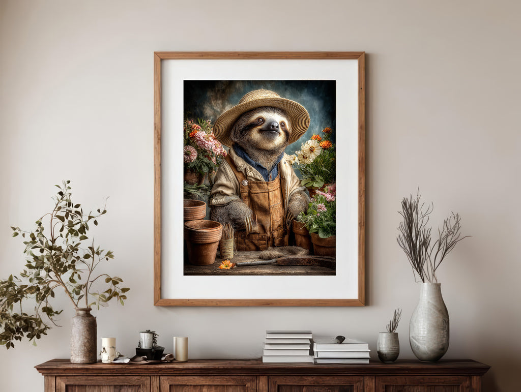 Gardener Sloth Digital Download Wall Art