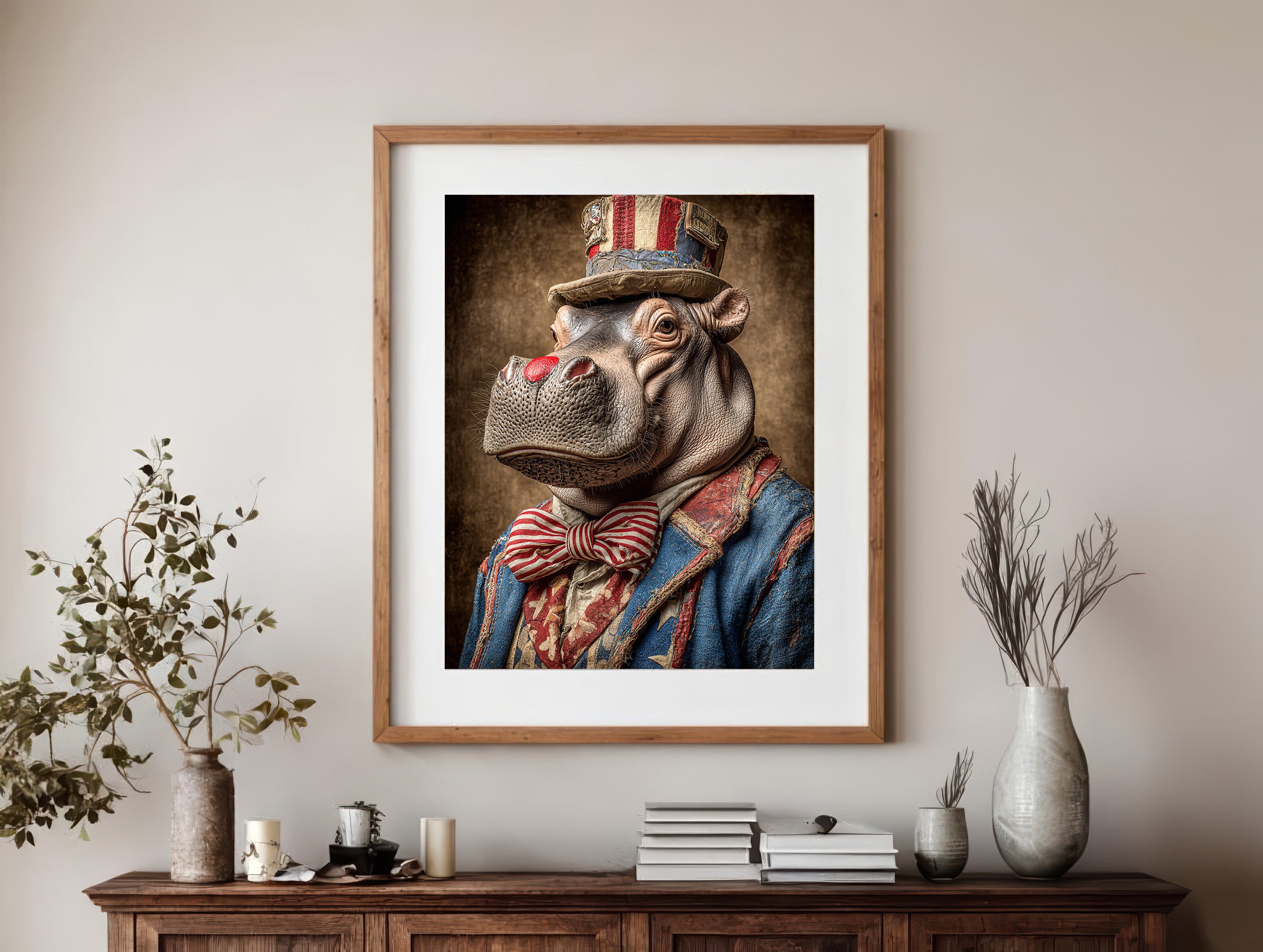 Rodeo Clown Hippopotamus Digital Download Wall Art