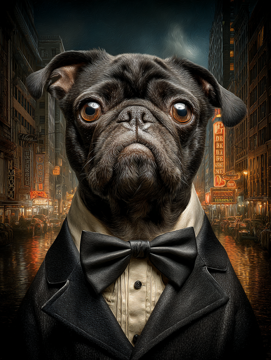 Secret Agent Black Pug Digital Download Wall Art