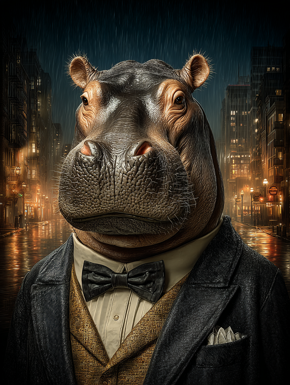 Secret Agent Hippopotamus Digital Download Wall Art